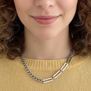 Minimalist Cuban Chain Necklace 18K White Gold Plated Stainless Steel Modern